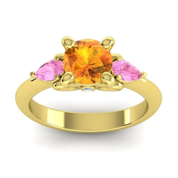 2.50 Carat Wonderful Round Shape Citrine & Pink Sapphire Gemstone Bridal Ring for Women Solid 18K Yellow Gold Size 3.5 by Diamond-Capitals