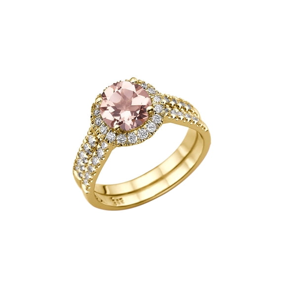 2.50 Carat natural peach/pink VS Morganite Ring with Diamonds 14k Yellow Gold Halo Double Shank natural