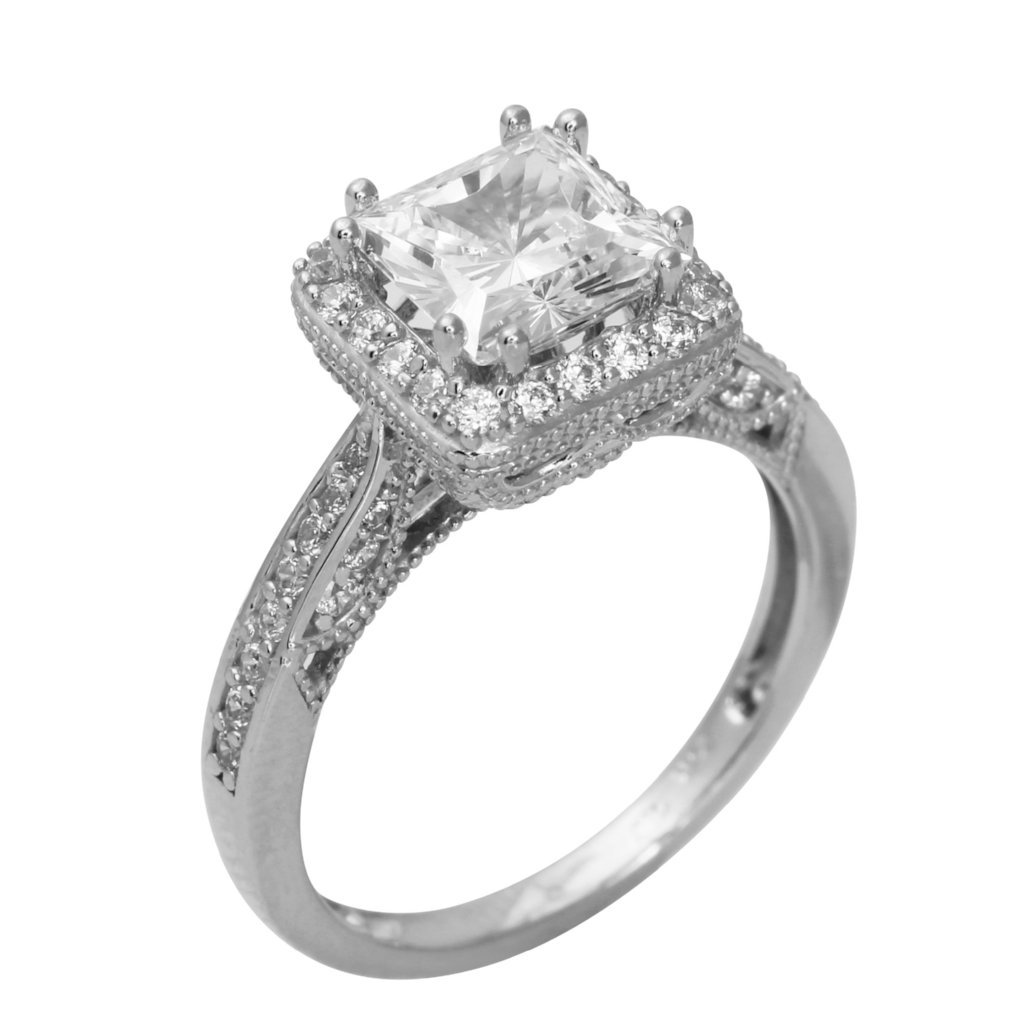 2.50 Ct 14K Real White Gold Fancy Square Princess Cut Center with Pave