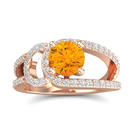 2.50 Ct Beautiful Round Cut Natural Diamond & Citrine Gemstone Bridal Ring for Women Solid 18K Rose Gold Size 8 by Diamond-Capitals