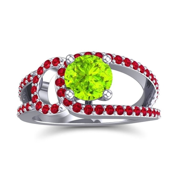 2.50 Ct Beautiful Round Cut Peridot & Red Ruby Gemstone Bridal Ring for Women Solid 18K White Gold Size 8 by Diamond-Capitals