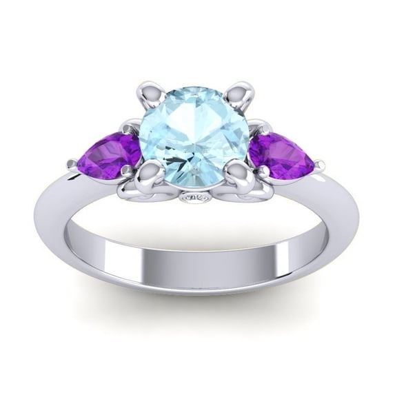 2.50 Ct Beautiful Round Shape Aquamarine & Amethyst Gemstone Anniversary Ring for Women Solid 14K White Gold Size 3.5 by Diamond-Capitals