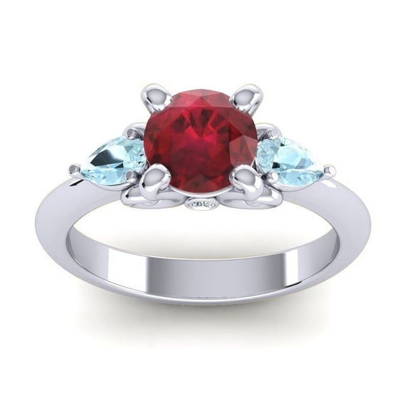 2.50 Ct Beautiful Round Shape Red Ruby & Aquamarine Gemstone Engagement Ring for Women Solid 14K White Gold Size 3.5 by Diamond-Capitals