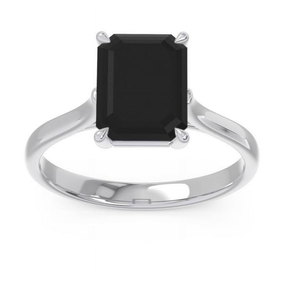 2.50 Ct Emerald Cut Black Onyx Gemstone Stunning Solitaire Wedding Ring for her Solid 14K White Gold Size 6.5 by Diamond-Capitals