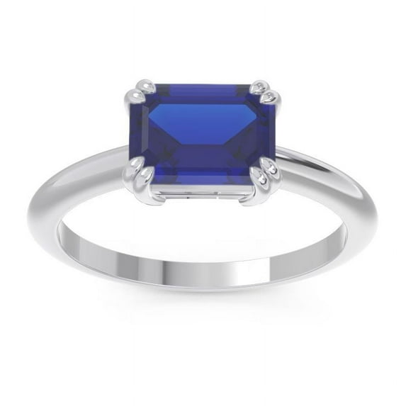 2.50 Ct Emerald Cut Blue Sapphire Gemstone Beautiful Solitaire Anniversary Ring for Women Solid 14K White Gold Size 10 by Diamond Capitals
