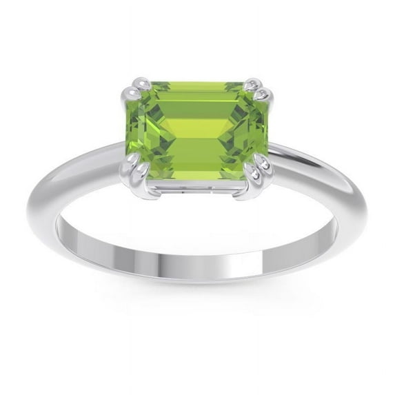 2.50 Ct Emerald Cut Peridot Gemstone Beautiful Bridal Ring for Ladies Solid 18K White Gold Size 8 by Diamond-Capitals
