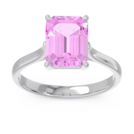 2.50 Ct Emerald Cut Simulated Pink Sapphire Gemstone Sparkle Solitaire Engagement Ring for her 18K White Gold Size 3 by Diamond Capitals