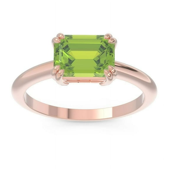 2.50 Ct Excellent Emerald Cut Peridot Gemstone Sparkle Bridal Ring for her Solid 14K Rose Gold Size 4 by Diamond-Capitals