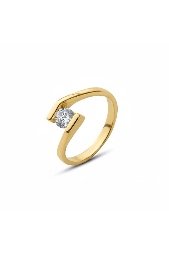 2.50 Ct Lab Grown Diamond Solitaire Ring 14K Yellow Gold over, Contemporary Open Design, Engagement Ring