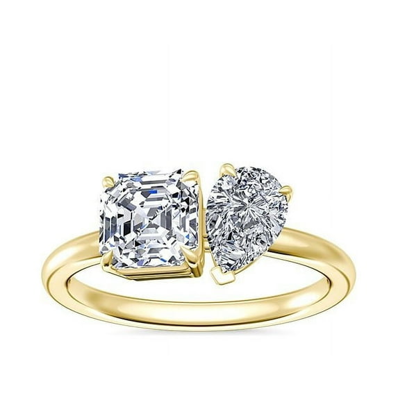 2.50 Ct Latest Asscher Cut Moissanite Two Stone Wedding Rings for Girls Solid 14K Yellow Gold Size 6 by Diamond-Capitals
