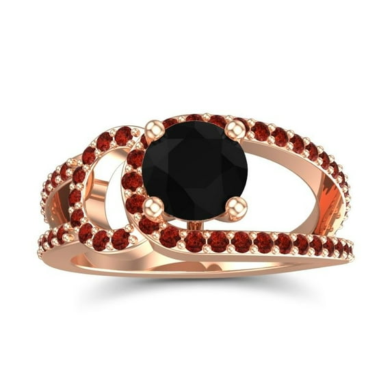 2.50 Ct Latest Round Shape Black Onyx & Garnet Gemstone Anniversary Ring for Ladies Solid 18K Rose Gold Size 3.5 by Diamond-Capitals