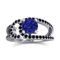 thumbnail image 1 of 2.50 Ct Latest Round Shape Blue Sapphire & Black Onyx Gemstone Anniversary Ring for Ladies Solid 18K White Gold Size 3.5 by Diamond-Capitals, 1 of 8
