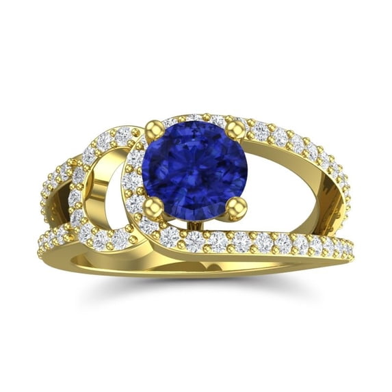 2.50 Ct Latest Round Shape Natural Diamond & Blue Sapphire Gemstone Anniversary Ring for Women Solid 18K Yellow Gold Size 3.5 by Diamond-Capitals