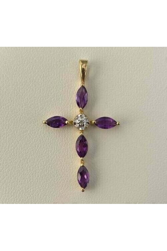 2.50 Ct Marquise Lab Created Amethyst Cross Fancy Pendant 14K Yellow Gold Plated