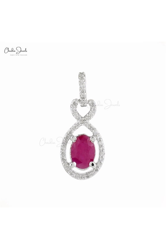 2.50 Ct Oval Cut Red Ruby Gemstone Natural Diamond Beautiful Twisted Pendant for Engagement Gift Solid 14K White Gold