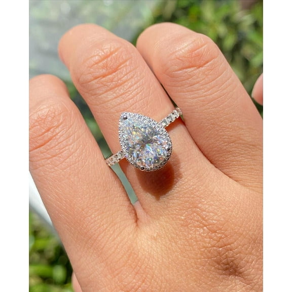 2.50 Ct Pear Cut Lab Created Diamond Engagement Women's Halo Ring 14K White Gold Plated
