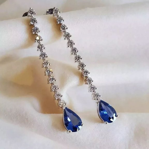 2.50 Ct Pear Cut Natural Moissanite Sapphire Drop/Dangle Earrings 14K White Gold Plated