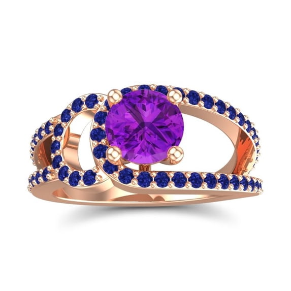 2.50 Ct Round Cut Amethyst & Blue Sapphire Gemstone Elegant Bridal Ring for Ladies Solid 14K Rose Gold Size 10 by Diamond-Capitals