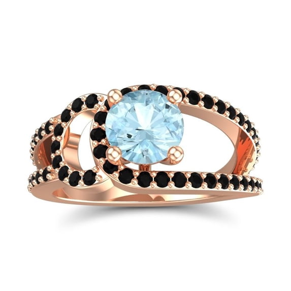 2.50 Ct Round Cut Aquamarine & Black Onyx Gemstone Beautiful Engagement Ring for Ladies 14K Rose Gold Size 3 by Diamond-Capitals