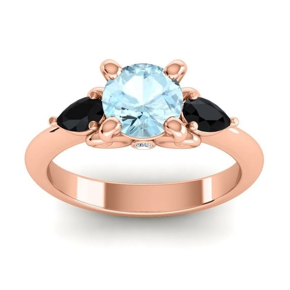 2.50 Ct Round Cut Aquamarine & Black Onyx Gemstone Fashionable Three Stone Ring for Birthday Gift Solid 14K Rose Gold Size 10 by Diamond-Capitals