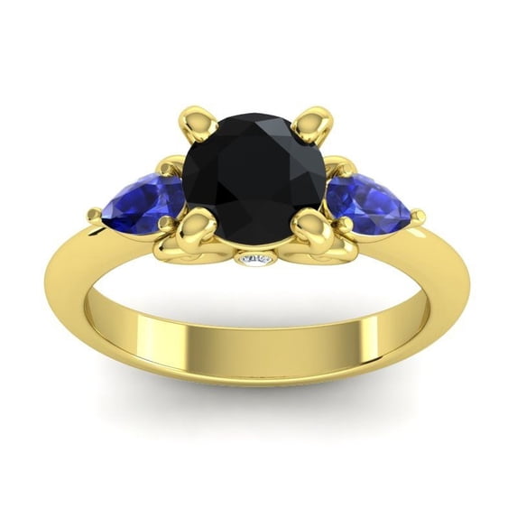 2.50 Ct Round Cut Black Onyx & Blue Sapphire Gemstone Stunning Ring for Birthday Gift Solid 14K Yellow Gold Size 10 by Diamond-Capitals