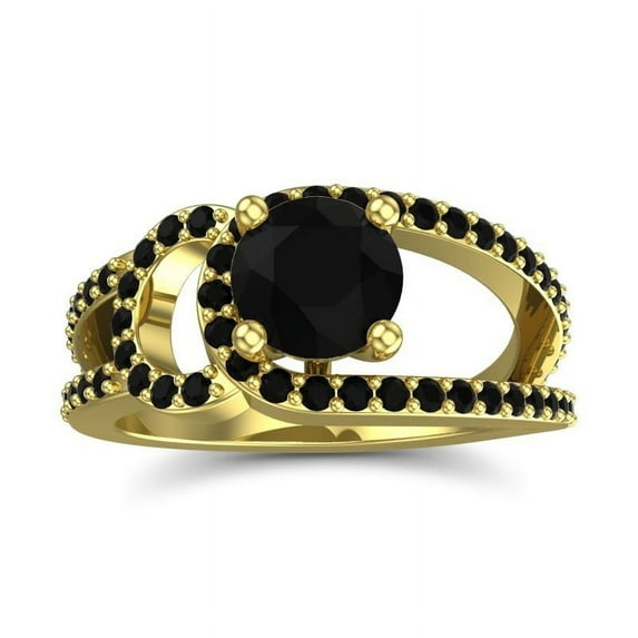 2.50 Ct Round Cut Black Onyx Gemstone Sparkle Bridal Ring for Women Solid 14K Yellow Gold Size 10 by Diamond-Capitals