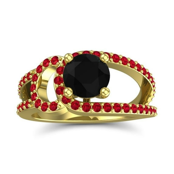 2.50 Ct Round Cut Black Onyx & Red Ruby Gemstone Sparkle Wedding Ring for Women 14K Yellow Gold Size 3 by Diamond-Capitals
