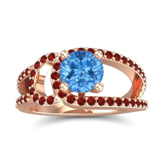 2.50 Ct Round Cut Blue Topaz & Garnet Gemstone Elegant Bridal Ring for Ladies Solid 14K Rose Gold Size 10 by Diamond-Capitals