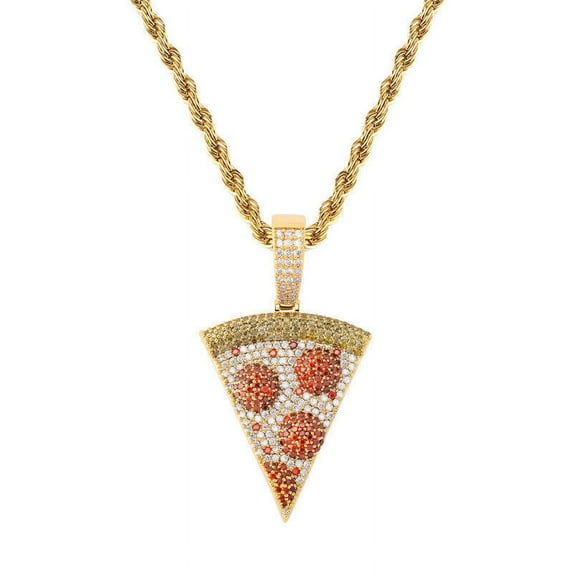 2.50 Ct Round Cut Lab Created Diamond Cartoon Pizza Pendant Solid 925 Silver 14 K Yellow Gold Plated