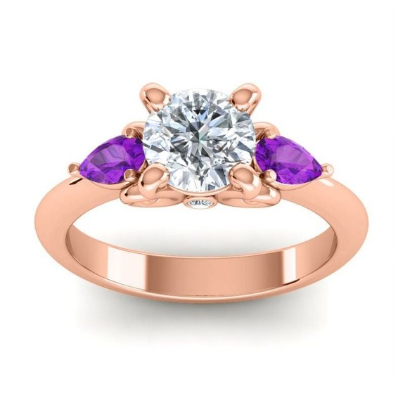 2.50 Ct Round Cut Natural Diamond Amethyst Gemstone Sparkle Three Stone Engagement Ring for Women Solid 14K Rose Gold Size 7 by Diamond-Capitals