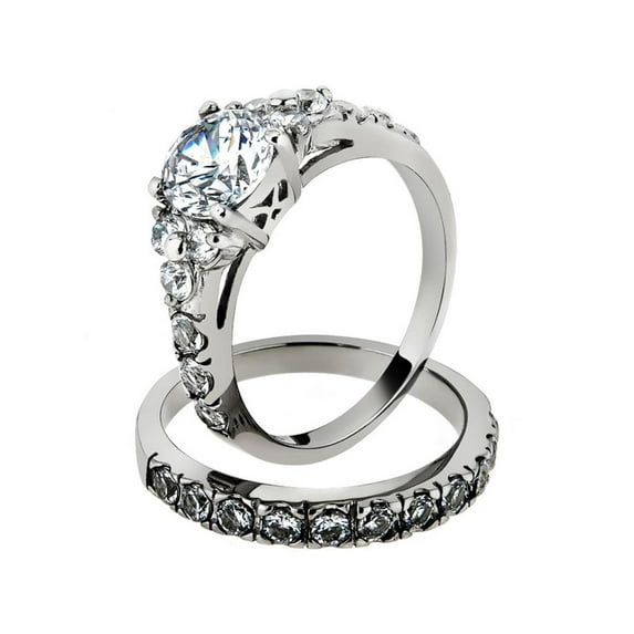 2.50 Ct Round Cut Zirconia Silver Stainless Steel Wedding Ring Set Women's Size 8