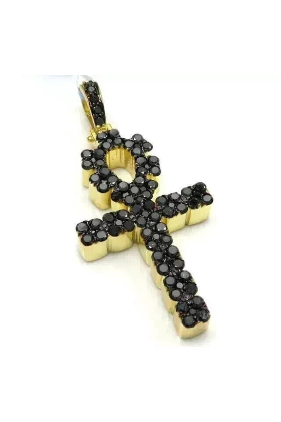 2.50 Ct Round Lab Created Black Diamond Ankh Cross Pendant 14k Yellow Gold Plated Hip Hop Jewelry | Ideal Birthday Gift