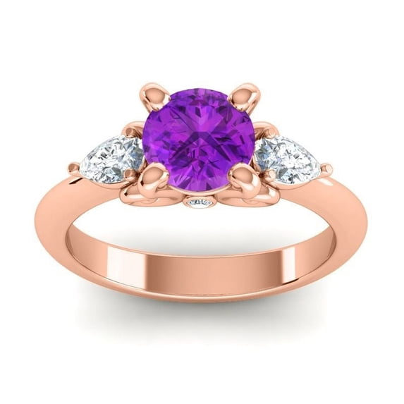 2.50 Ct Round Shape Amethyst Gemstone Natural Diamond Unique Wedding Ring for Ladies Solid 14K Rose Gold Size 3.5 by Diamond Capitals