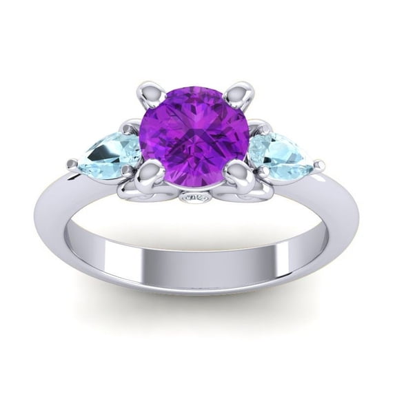 2.50 Ct Round Shape Blue Sapphire & Aquamarine Gemstone Stunning Engagement Ring for her Solid 14K White Gold Size 6.5 by Diamond-Capitals