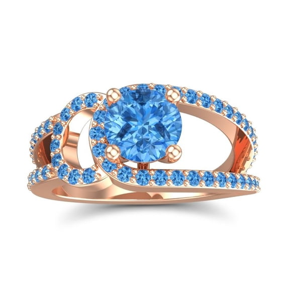 2.50 Ct Round Shape Blue Topaz & Blue Topaz Gemstone Wonderful Engagement Ring for Ladies Solid 14K Rose Gold Size 3.5 by Diamond-Capitals