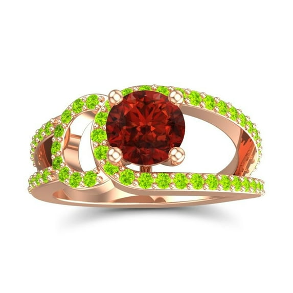 2.50 Ct Round Shape Garnet & Peridot Gemstone Elegant Bridal Ring for Ladies Solid 14K Rose Gold Size 6.5 by Diamond-Capitals