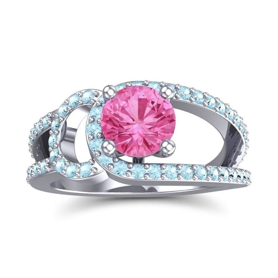 2.50 Ct Round Shape Pink Sapphire & Aquamarine Gemstone Sparkle Wedding Ring for Women Solid 14K White Gold Size 3.5 by Diamond-Capitals