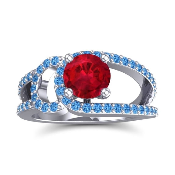 2.50 Ct Round Shape Red Ruby & Blue Topaz Gemstone Elegant Wedding Ring for Fiancee Solid 14K White Gold Size 6.5 by Diamond-Capitals