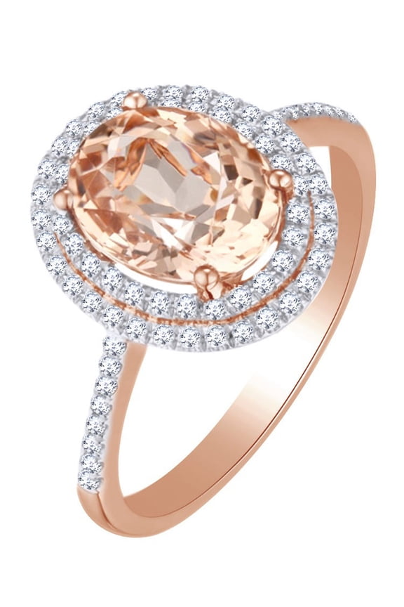 2.50 Ct Simulated Morganite & White Natural Diamond Engagement Ring in 10k Rose Gold Ring Size - 4.5