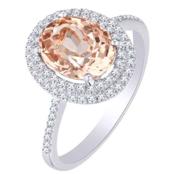 AFFY 2.50 Ct Simulated Morganite & White Natural Diamond Engagement Ring in 10k White Gold Ring Size - 6.5