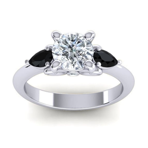 2.50 Ct Sparkle Round Shape Natural Diamond Black Onyx Gemstone Anniversary Ring for Women Solid 14K White Gold Size 3.5 by Diamond Capitals