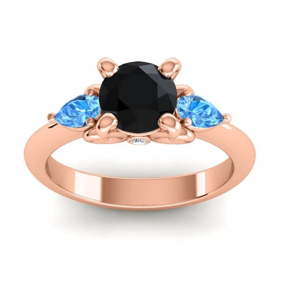 2.50 Ct Stylish Round Cut Black Onyx & Blue Topaz Gemstone Engagement Ring for Women Solid 18K Rose Gold Size 8 by Diamond-Capitals