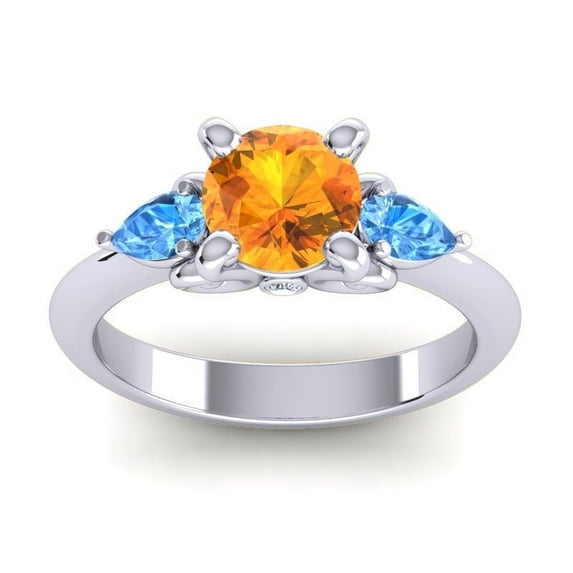 2.50 Ct Stylish Round Cut Citrine & Blue Topaz Gemstone Engagement Ring for Women Solid 18K White Gold Size 8 by Diamond-Capitals