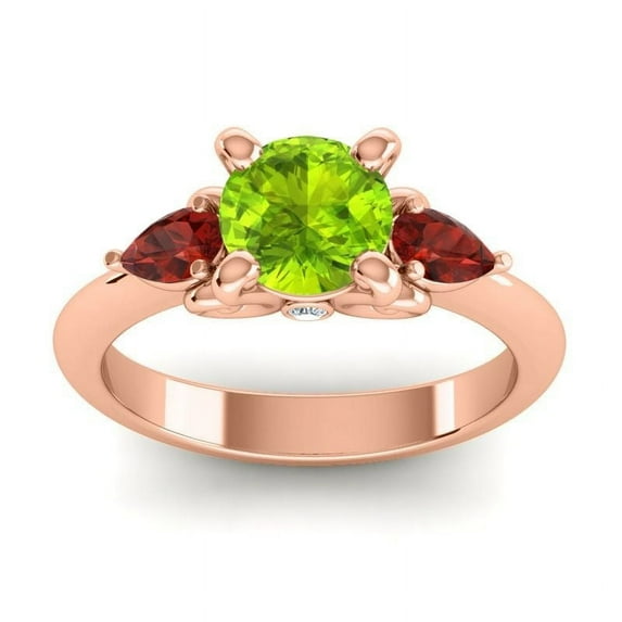 2.50 Ct Stylish Round Cut Peridot & Garnet Gemstone Engagement Ring for Girls Solid 18K Rose Gold Size 8 by Diamond-Capitals