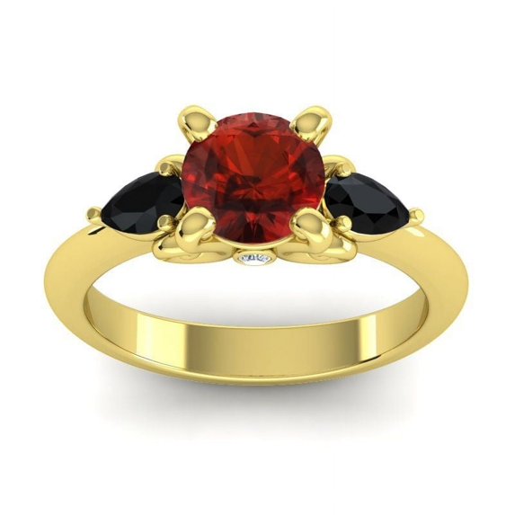 2.50 Ct Trendy Round Shape Garnet & Black Onyx Gemstone Anniversary Ring for her Solid 14K Yellow Gold Size 6.5 by Diamond-Capitals