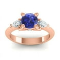 thumbnail image 1 of 2.50 Ct Unique Round Cut Blue Sapphire Gemstone Natural Diamond Three Stone Anniversary Ring for Women Solid 14K Rose Gold Size 7 by Diamond-Capitals, 1 of 8