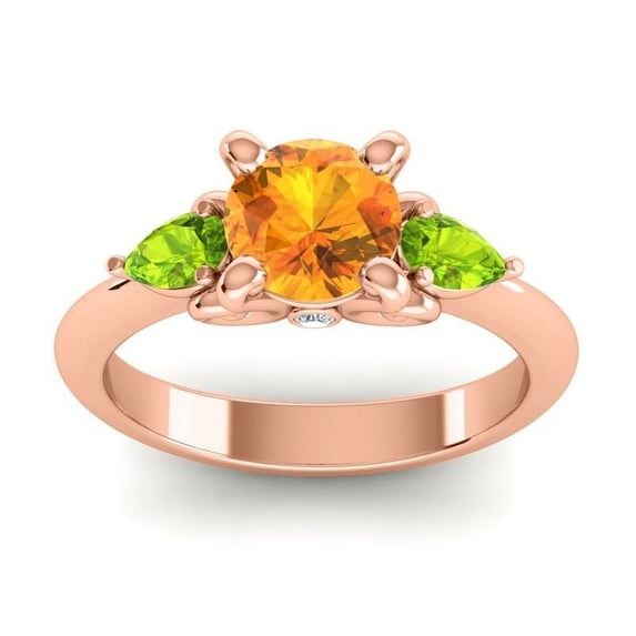 2.50 Ct Wonderful Round Shape Citrine & Peridot Gemstone Anniversary Ring for her Solid 14K Rose Gold Size 6.5 by Diamond-Capitals