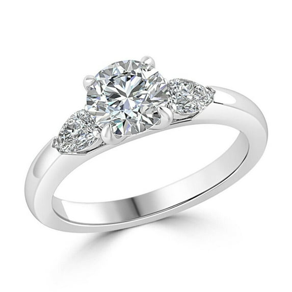 2.50 Cts Round and Pear Shape Moissanite Diamond Engagement Ring, 18K White Gold Plated Bridal Ring, Promise Ring, Anniversary Ring , Gift for Her