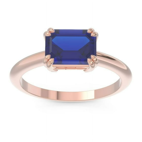 2.50 T.C.W Beautiful Emerald Cut Blue Sapphire Gemstone Solitaire Wedding Ring for Ladies Solid 14K Rose Gold Size 7 by Diamond-Capitals