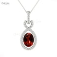 thumbnail image 1 of 2.50 T.C.W Excellent Oval Cut Garnet Gemstone Natural Diamond Shiny Twisted Pendant for Women Gift Solid 14K White Gold With 18 inches Chain, 1 of 2